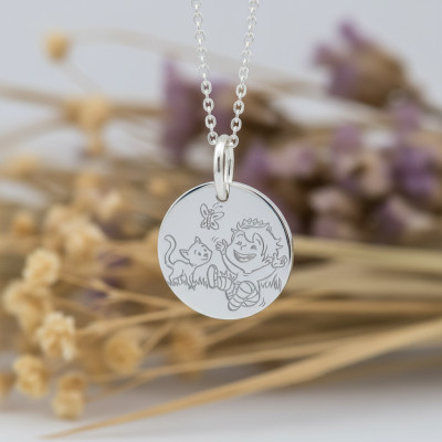 Médaille Garçon & Chat, Or Blanc, 16mm - La Fée Galipette