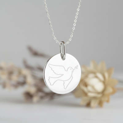 Médaille Colombe, Or blanc 750, 15mm - Lucas Lucor