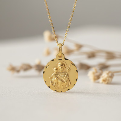 Médaille Saint Joseph Facettée, Or Jaune 375, 18 mm - Vandona