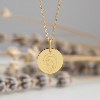 Médaille ronde Vierge en Prière, Or jaune, 15mm - Lucas Lucor