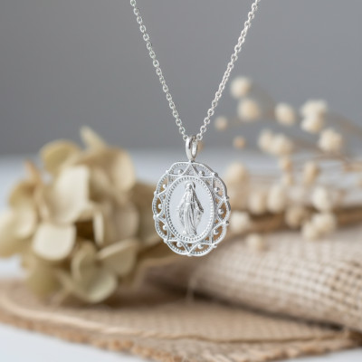 Médaille Vierge Miraculeuse, Argent Rhodié 925, 17x20mm - Emanessence