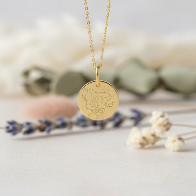 Médaille Garçon & Lapin, Or Jaune, 16mm - La Fée Galipette