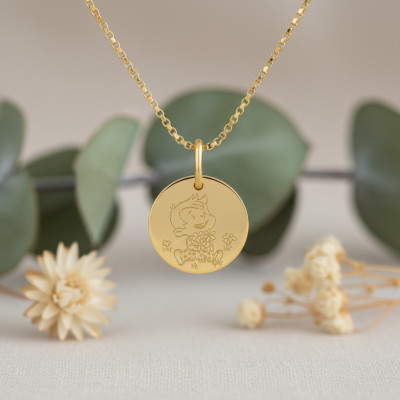Médaille Garçon & Fleurs, Or Jaune, 16mm - La Fée Galipette
