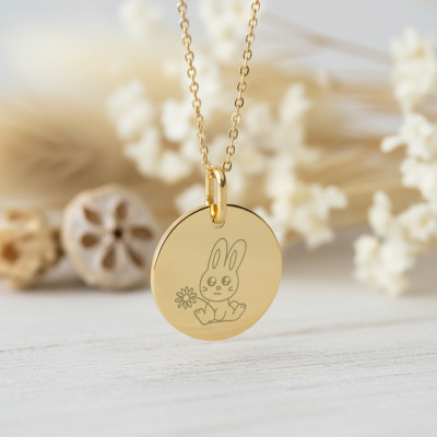 Médaille Lapin à la fleur, Or jaune, 16mm - Lucas Lucor