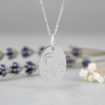 Médaille Ovale Sainte Vierge, Argent, 12x17mm - Emanessence