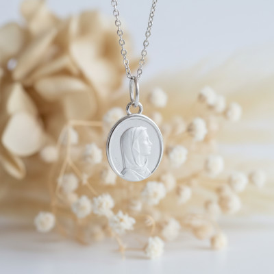 Médaille Ovale Vierge Marie, Argent, 11x13mm - Emanessence