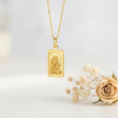 Médaille Vierge à l'enfant Rectangle, Or Jaune 375, 13x26mm - Emanessence