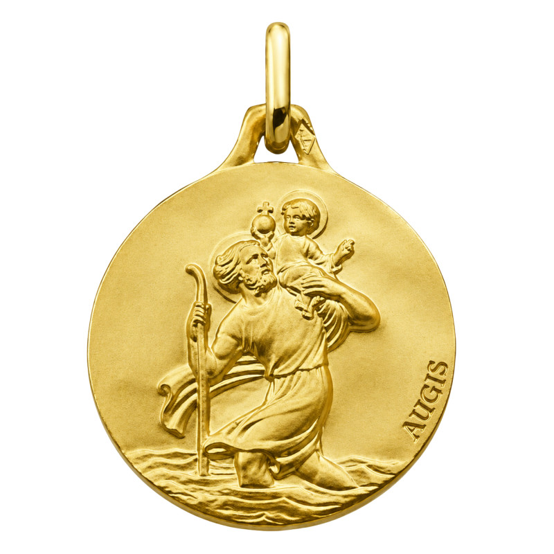 Médaille Saint Christophe satinée, Or Jaune 375, 16 mm - Augis