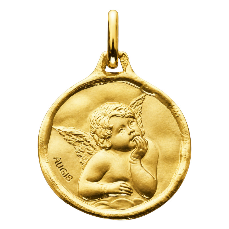 Médaille Ange Raphaël divin, Or Jaune 375, 16 mm - Augis