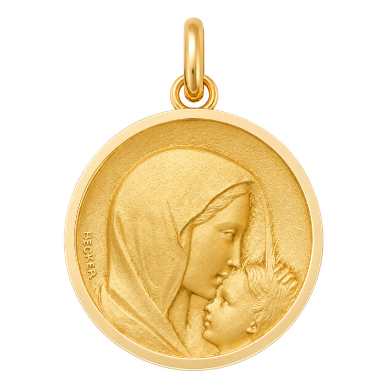 Médaille Vierge à l'Enfant le Baiser, Or Jaune 750, 15 à 20 mm - Becker