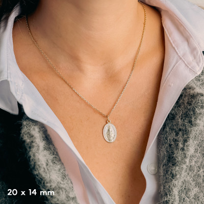 Médaille Ovale Vierge Miraculeuse, Or Jaune 375 & Émail Blanc - Lumiosa