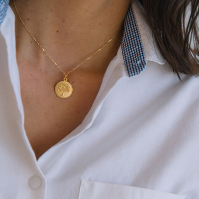 Médaille Satinée Arbre de Vie, Or Jaune 375, 18 mm - Augis