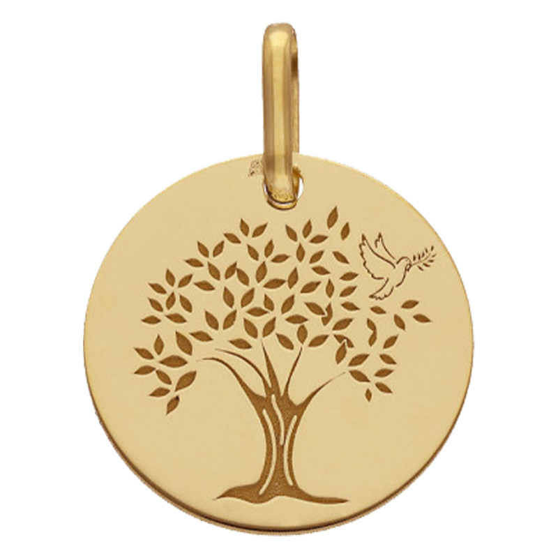 Médaille Colombe arbre de vie, Or Jaune 375, 16mm - Lucas Lucor