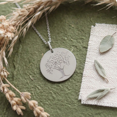 Médaille Colombe arbre de vie, Or Blanc 375, 16mm - Lucas Lucor