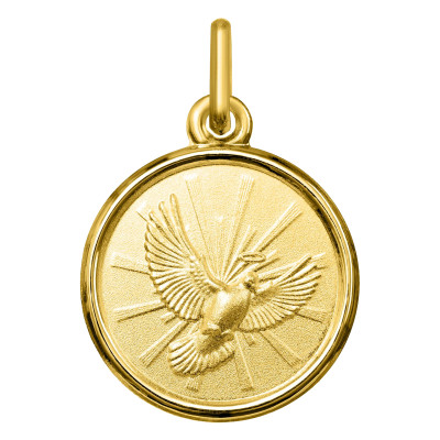 Médaille Colombe Saint Esprit, Or Jaune 375, 14mm - Emanessence