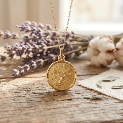 Médaille Colombe Saint Esprit, Or Jaune 375, 14mm - Emanessence