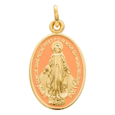 Médaille Vierge Miraculeuse, Or Jaune 375 & Émail Orange - Lumiosa