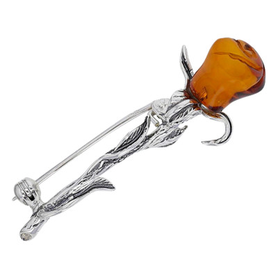 Broche forme de rose, Argent 925/1000 vieilli & Ambre - Emanessence