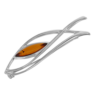 Broche forme amande ajourée, Argent 925/1000 & Ambre - Emanessence