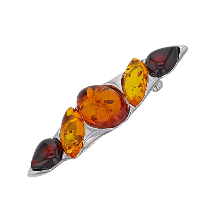 Broche ornée de 5 pierres, Ambre & Agent 925/1000 rhodié - Emanessence