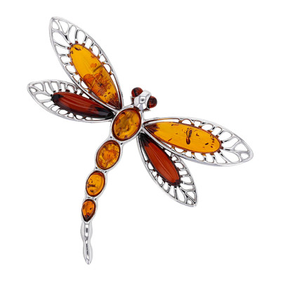 Broche papillon, Argent 925/1000 rhodié & Ambre - Emanessence