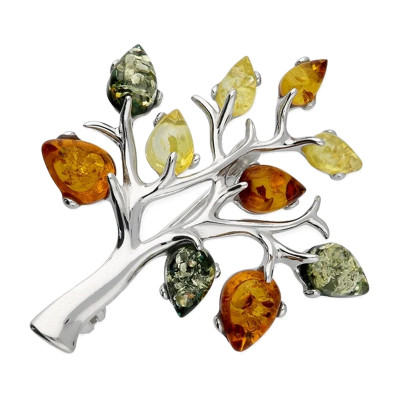 Broche arbre, Ambre & Argent 925/1000 rhodié - Emanessence