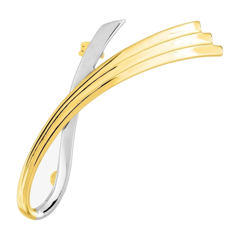 Broche Croisée, Plaqué or & rhodium, 53mm - Emanessence