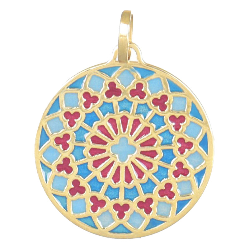 Médaille Rosace Emaillée, Or Jaune 750, 15mm - Emanessence