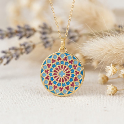 Médaille Rosace Emaillée, Or Jaune 750, 15mm - Emanessence