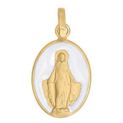 Médaille Vierge Miraculeuse, Or Jaune 750 & Laque, 10x7mm - Emanessence