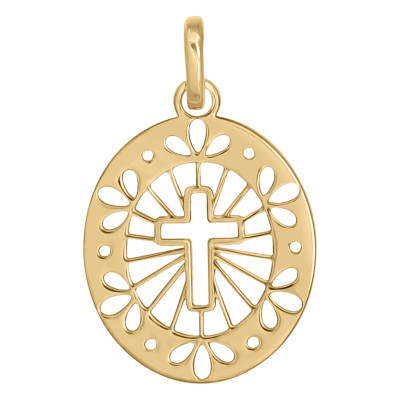 Médaille Croix ajourée, Or Jaune 750, 12x14mm - Emanessence