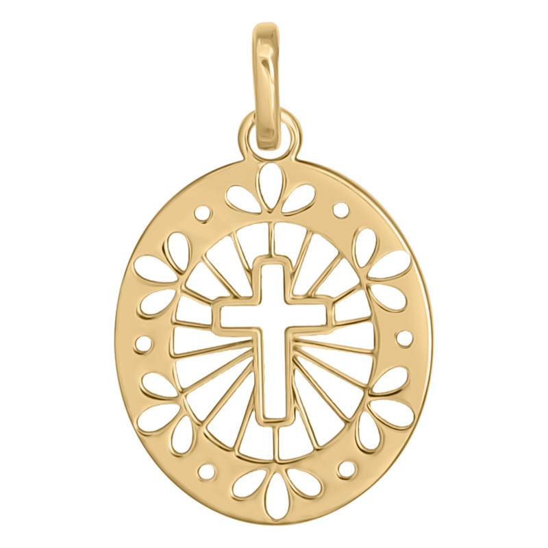 Médaille Croix ajourée, Or Jaune 750, 12x14mm - Emanessence
