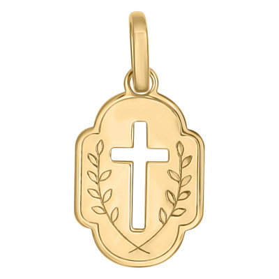 Pendentif Plaque Croix ajourée, Or Jaune 375 - Emanessence