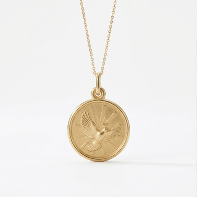 Médaille Colombe Saint Esprit, Or Jaune 375, 14mm - Lumiosa