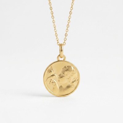 Médaille Ange Raphaël & Colombe, Or Jaune 375, 16 mm - Emanessence