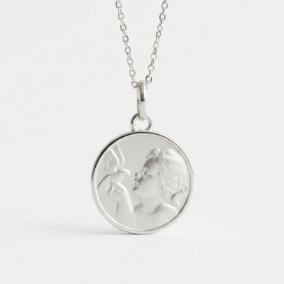 Médaille Ange à la Colombe, Argent grainé 925, 15 mm - Emanessence