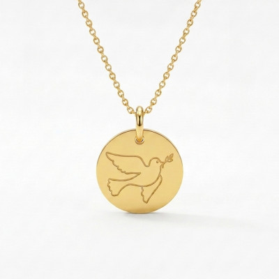 Médaille Colombe Gravée, Or jaune 750, 15mm - Lucas Lucor