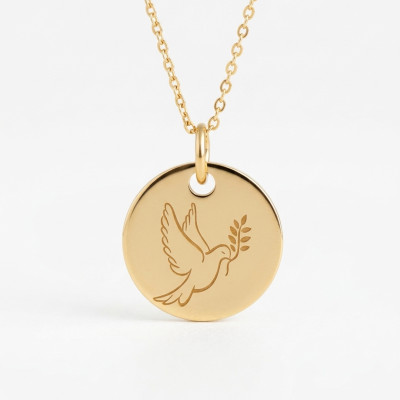 Médaille Colombe au rameau, Plaqué Or Jaune, 19 mm - Lumiosa