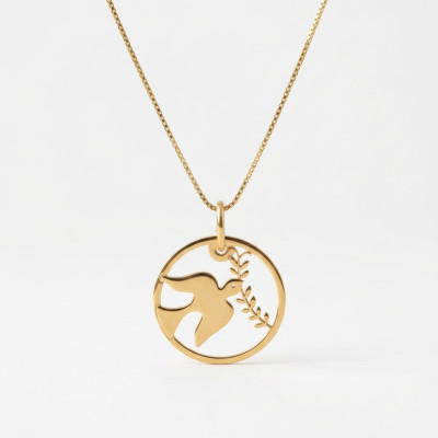 Médaille Colombe au Rameau Ajourée, Or Jaune, 15mm - Lucas Lucor