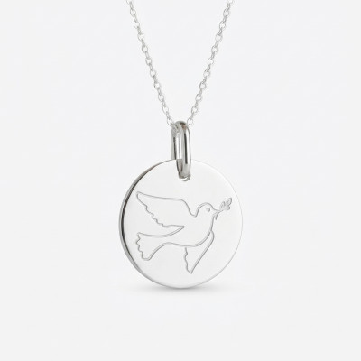 Médaille Colombe, Or Blanc 375, 15mm - Lucas Lucor