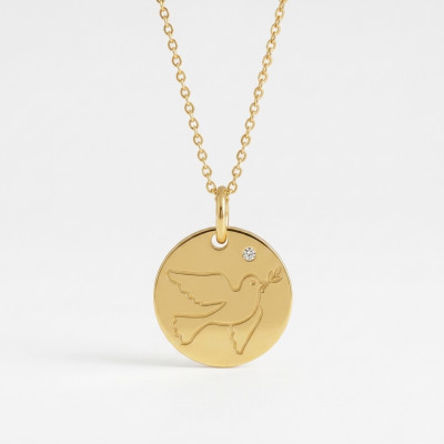 Médaille Colombe, Or Jaune & Diamant 0,011ct, 16mm - Rosatella