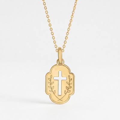Pendentif Plaque Croix ajourée, Or Jaune 375 - Emanessence