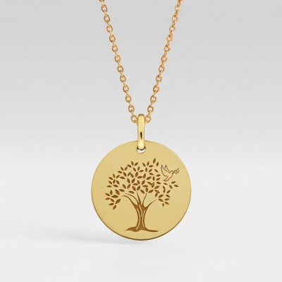 Médaille Colombe arbre de vie, Or Jaune 375, 16mm - Lucas Lucor