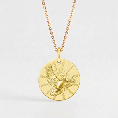 Médaille Colombe Saint Esprit, Or Jaune 375, 16mm - Lumiosa