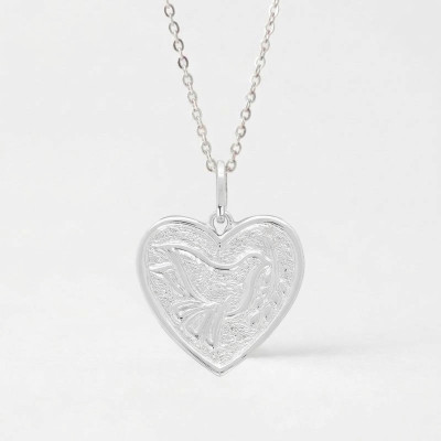 Pendentif Coeur Colombe, Argent - Emanessence