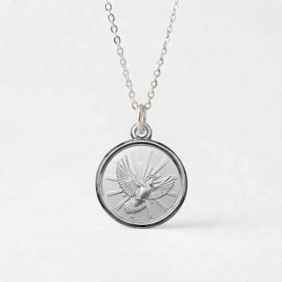 Médaille Colombe Saint Esprit, Argent 925, 14mm - Emanessence