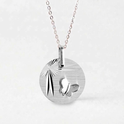 Médaille Papillon Ailes Déployées, Or blanc 375, 14mm - Lucas Lucor