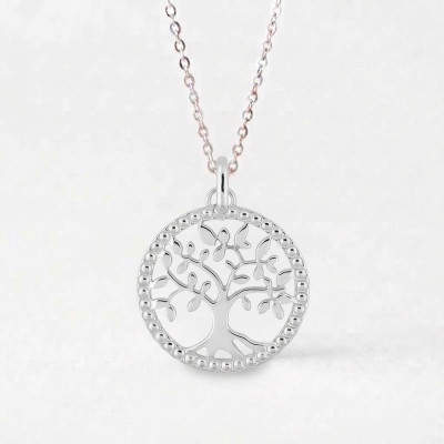 Médaille Arbre de Vie Perlée, Or blanc 750, 12mm - Emanessence