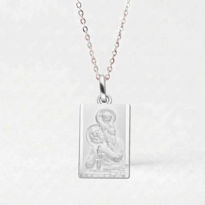 Médaille Rectangle Saint Christophe, Argent, 19x13mm - Emanessence