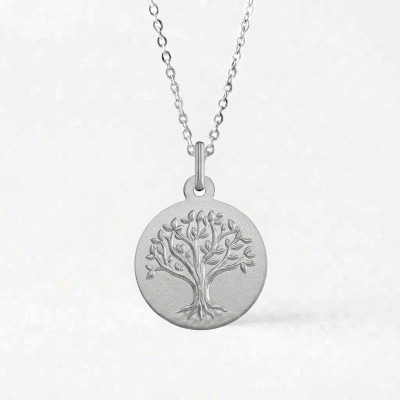 Médaille Arbre de Vie en relief, Or blanc 750, 18mm - Argyor